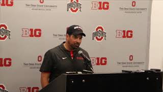 Ryan Day addresses the media following Ohio State's first fall camp practice