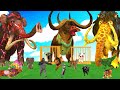 5 Mammoth Elephant Cow Gorilla vs 5 Giant Tiger Lion Attack Baby Cow Cartoon Saved By Woolly Mammoth