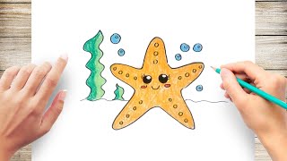 How to Draw Cute Starfish and coloring for kids