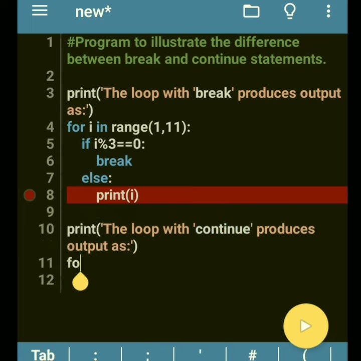 Python program to illustrate the difference between 'break' and ...