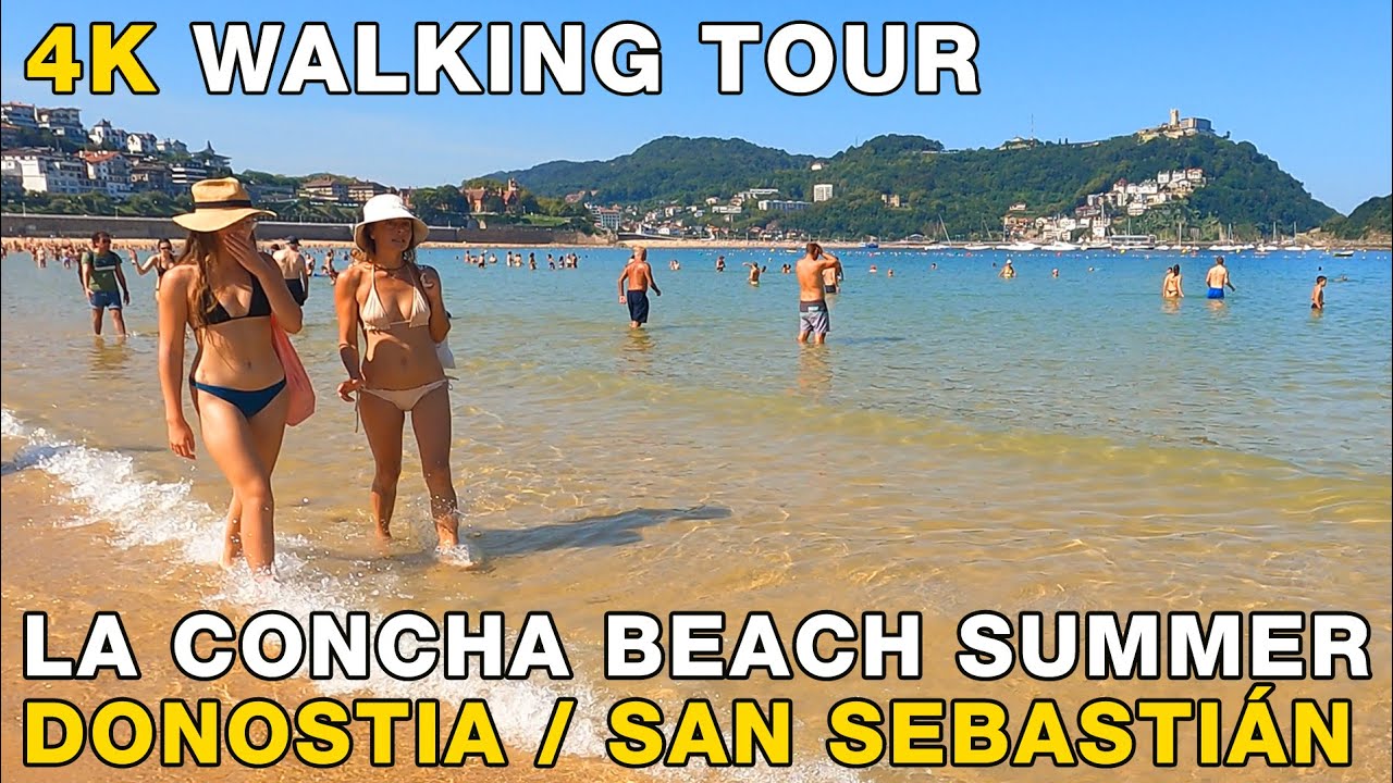 4K Walking LA CONCHA BEACH on SUMMER in DONOSTIA / SAN SEBASTIAN, BASQUE COUNTRY, SPAIN 2021