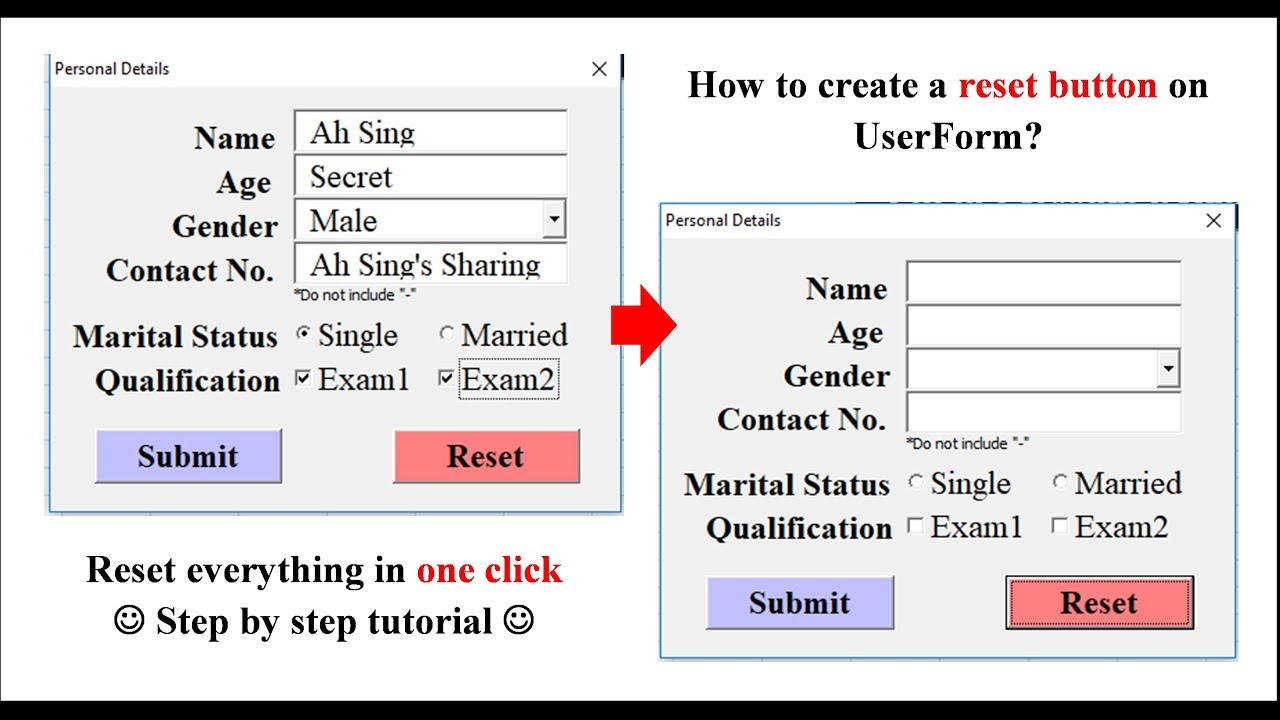 Update Excel VBA - Create Reset Button on UserForm