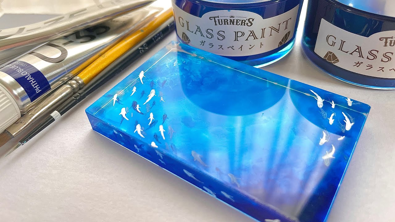 透明感たっぷりの海をアクリルブロックに描く｜Painting a transparent