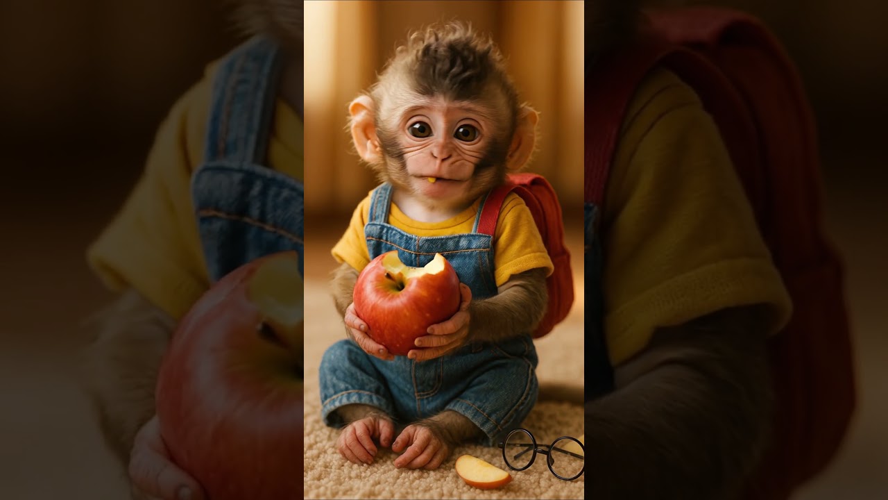 Monkey Takes a Bite of Apple and Bursts Out Laughing! 🍎😂