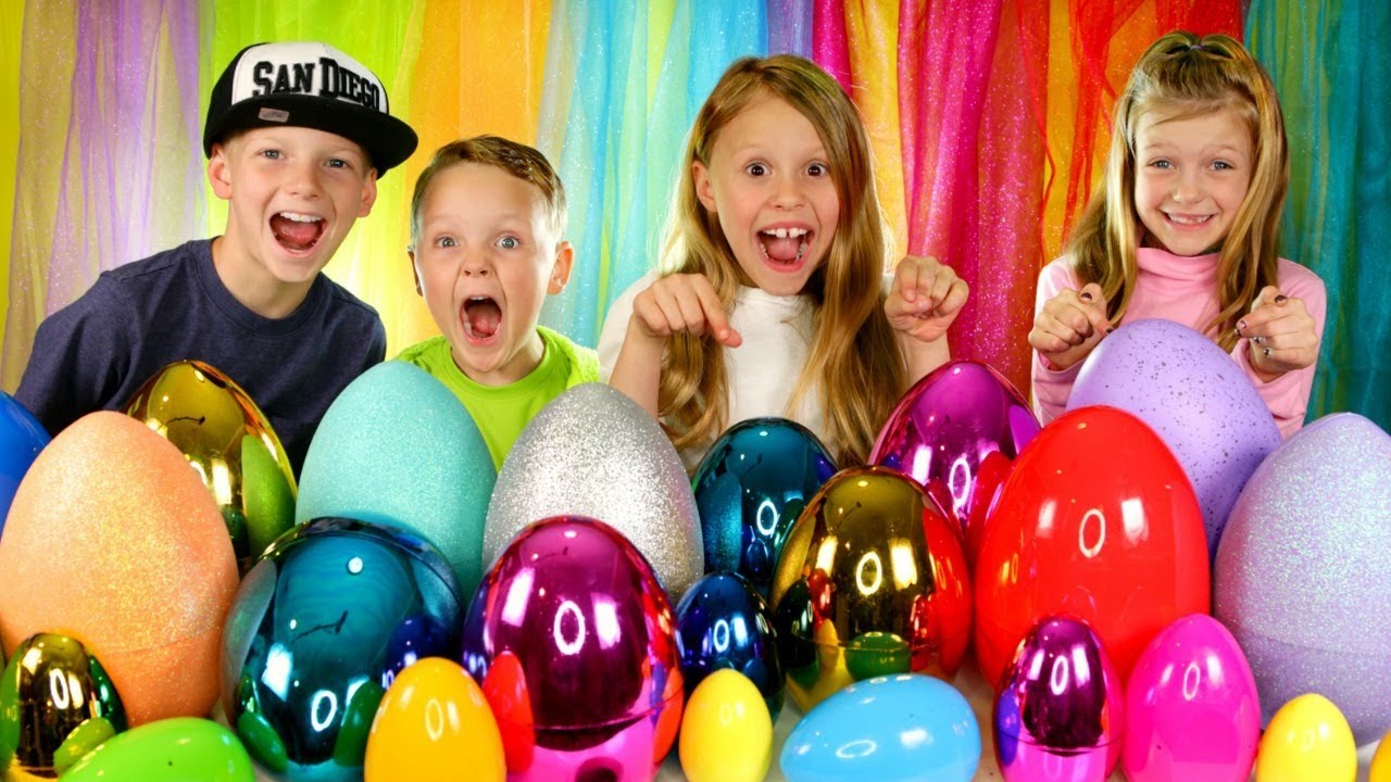 Huge Easter Egg Hunt Surprise Toys for Kids! Giant Colored Eggs! - YouTube