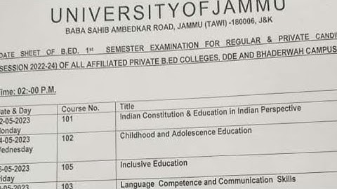B.ed 1st semester Exam datesheet out|jammu University latest news||jammu University.