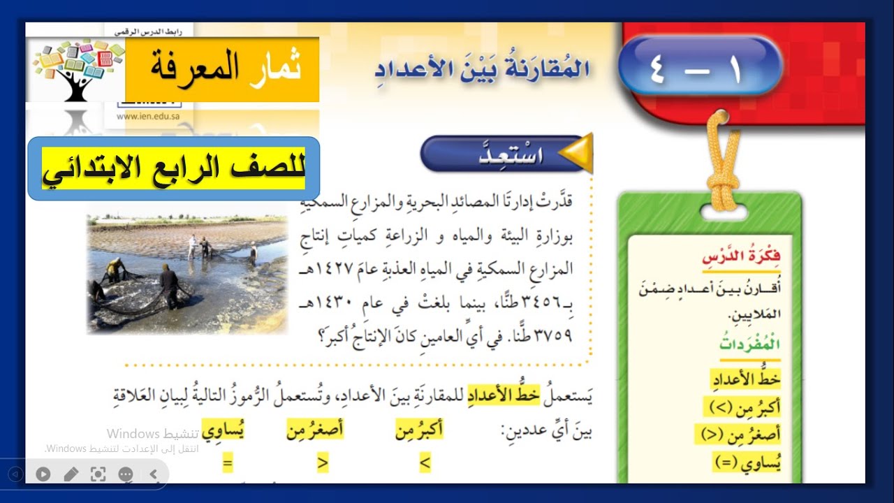 المقارنة بين الأعداد | الرياضيات | الصف الرابع الابتدائي ف١