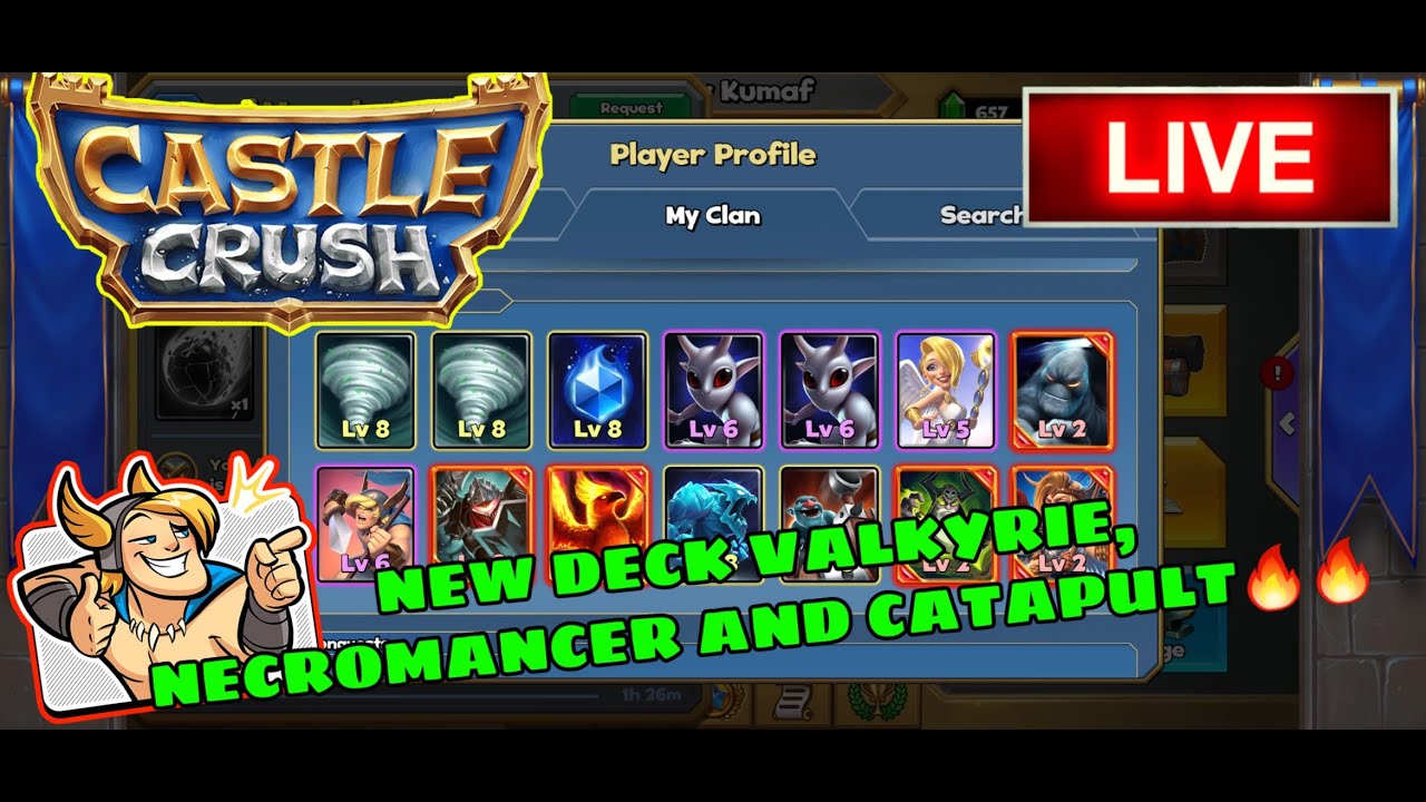 Valkyrie and Necromancer New Deck || 5800 Trophies Pushing Live🔴Gameplay || Castle Crush