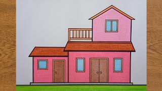 Cara Menggambar Rumah Tingkat Yang Mudah Untuk Pemula || Menggambar Rumah