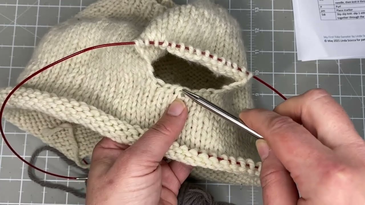 Recap Part 3 - How to knit a sweater from the top down - picking up sleeves using magic loop