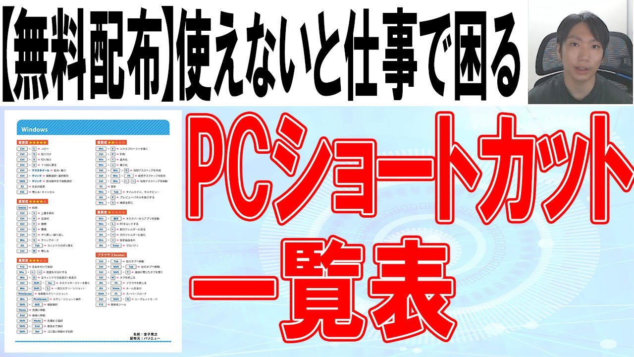 無料配布 Pcショートカットキー一覧表 Youtube