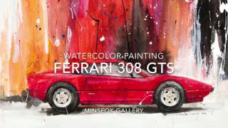 Ferrari 308 gts watercolor painting and acrylic paint artist : kangcar
car