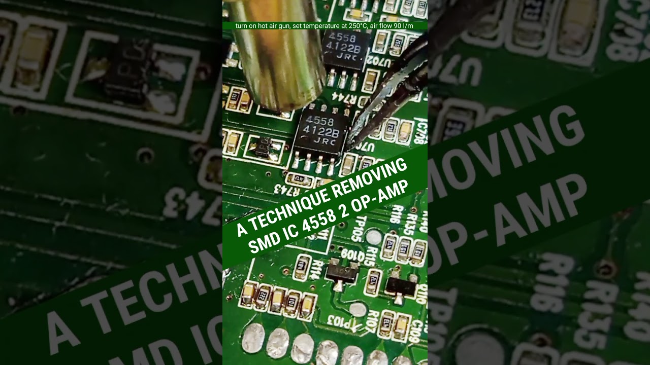1 of the techniques for removing solder the 4558 dual op-amp IC