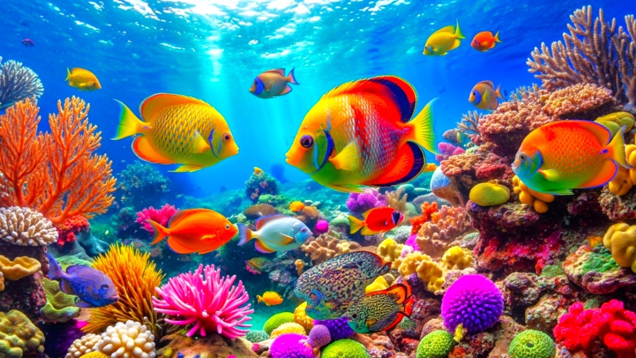 Whispering Blue Serenity – 4K Aquarium with Coral Reef and Relaxing Sounds #3