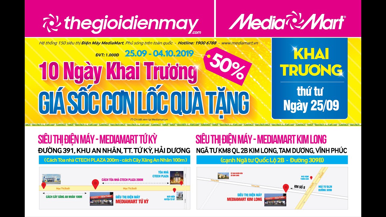 Mừng khai trương siêu thị điện máy MediaMart Tứ Kỳ, Mediamart Kim Long