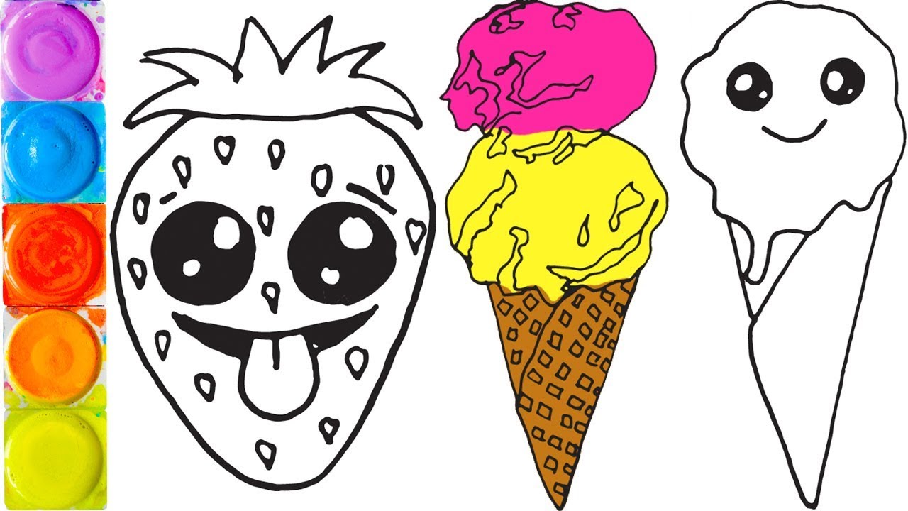Eis Malen und Zeichnen für Kinder. Kawaii bilder Kinder zeichnen Erdbeeren Farben Lernen auf Deutsch