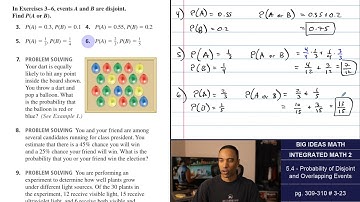 Big Ideas Math [IM2]: 5.4 - Probability of Disjoint and Overlapping Events (Lecture & Problem Set)