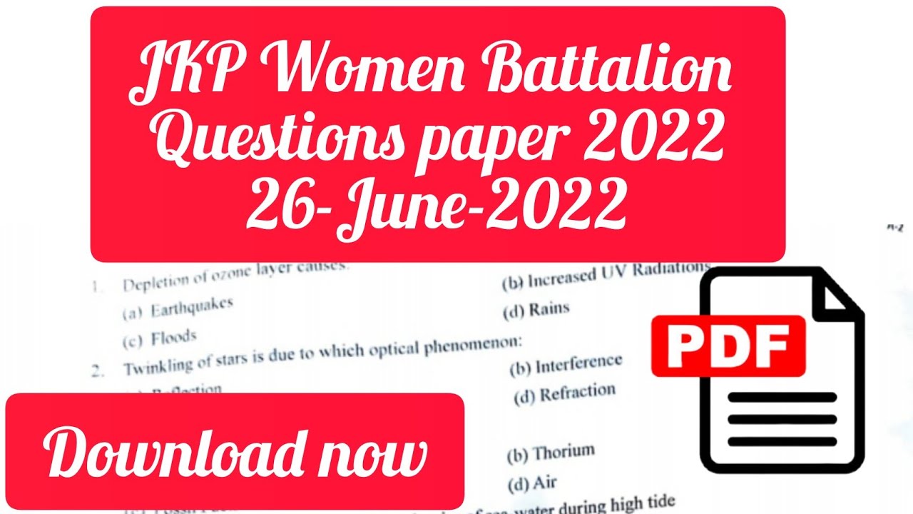JKP Women Battalion questions Paper 2022 | Download PDF Now