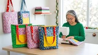 Turn Those Mismatched Fabrics Into This Tote Bag With Pockets, Great For Christmas Gift Bag Ideas.
