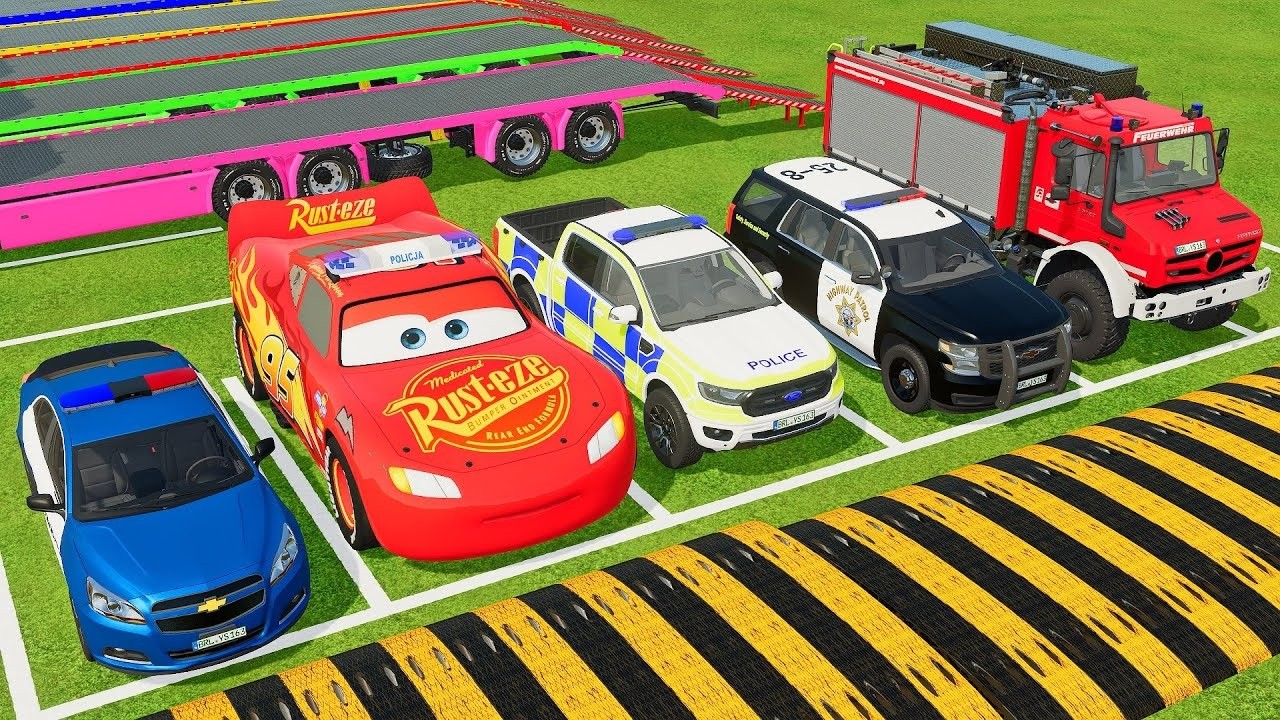 TRANSPORTING POLICE CARS, AMBULANCE, FIRE DEPARMENT VEHICLES WITH MIXER TRUCKS TO THE GARAGE ! FS22