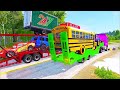 Double Flatbed Trailer Truck Vs Speedbumps Train Vs Cars Beamng.drive In Reverse! #333