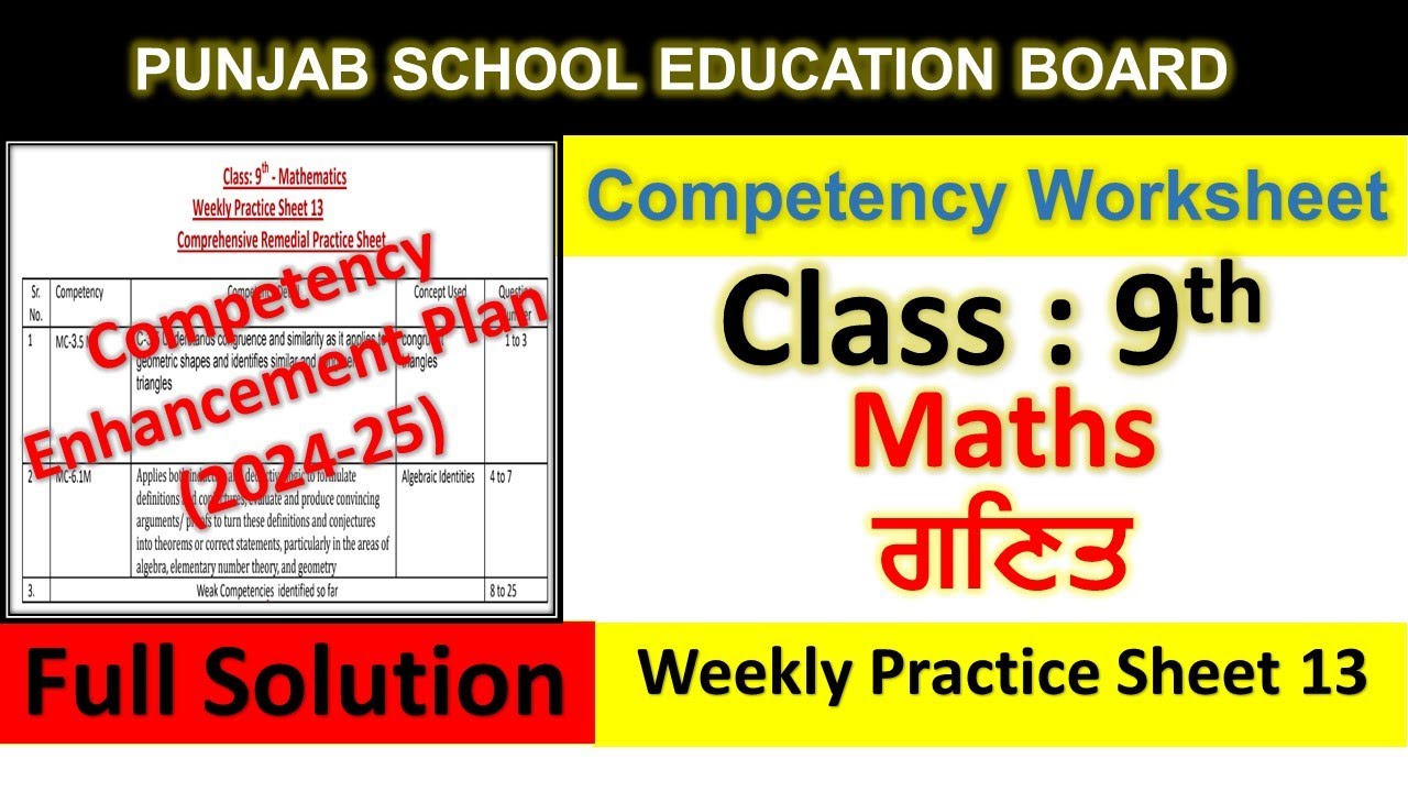 pseb competency based paper class 9th maths worksheet 13 test 2024