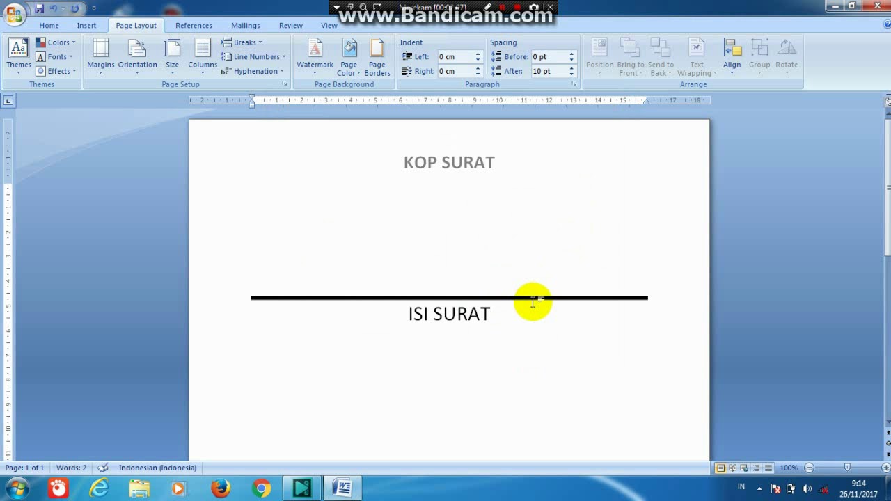 Cara Membuat Garis Bawah  Double Ganda Tebal Tipis Pada Kop 