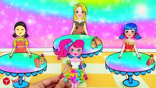 Paper Dolls Dress Up - Rainbow Rapunzel & Blue Elsa Need To New Hair -Barbie Transformation Handmade