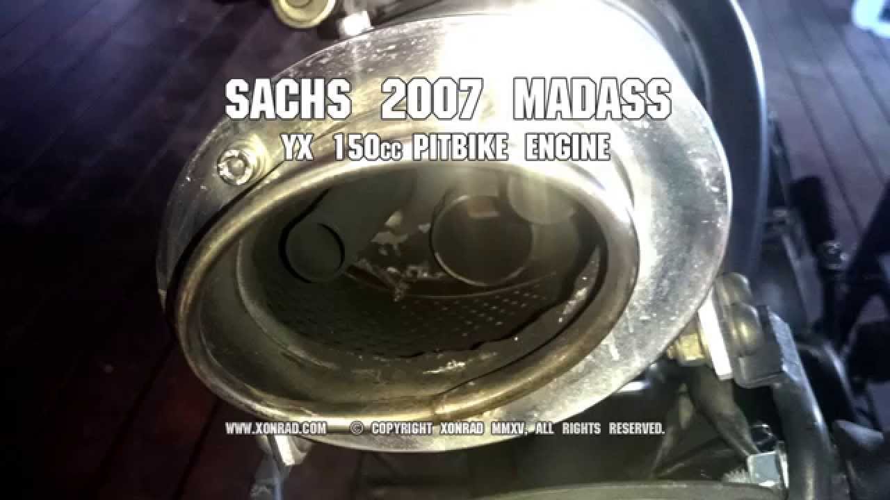 Motorcycle Exhaust: Stock vs. Custom - SACHS 2007 MadAss w/ YX150 Pit Bike Engine