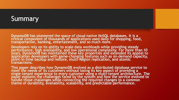 P71 | Amazon DynamoDB: A Scalable, PredictablyPerformant, and Fully Managed NoSQL Database Service
