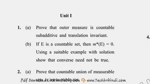 MSc Mathematics 8th Sem Measure & Integration Theory Question Paper
