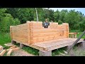 Log Cabin The Walls are Almost Ready, Building Alone Ep 5, -  Living off the Land