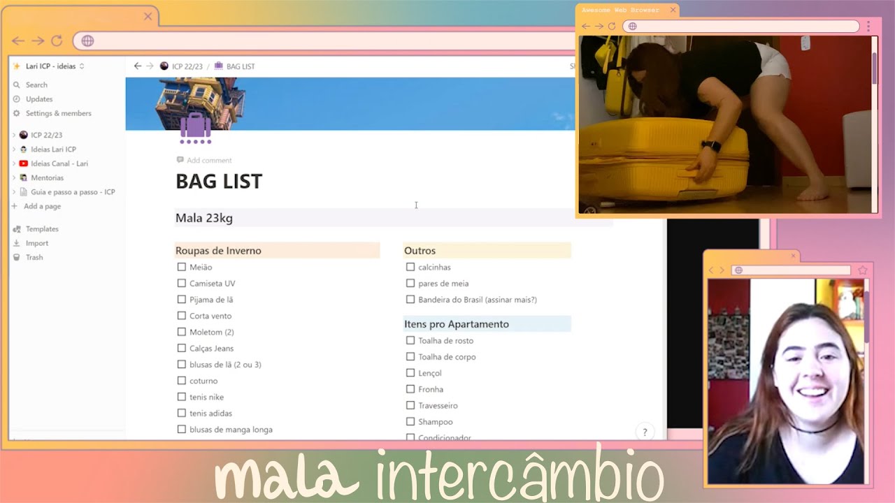 VLOGÃO | ARRUMANDO A MALA pré intercambio para trabalhar na DISNEY - Lista completa usando o Notion