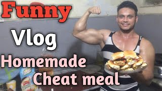 My First Vlog (Best Homemade Cheat Meal ) Homemade Burger rich in protein carbs and fat