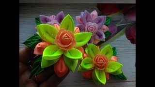 Яркие бантики из атласных лент МК Канзаши / Bright bows of satin ribbons