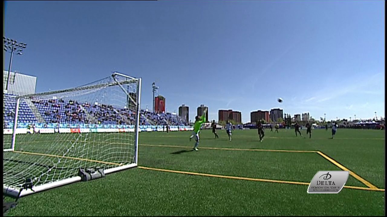 FC Edmonton's Allan Zebie comes close