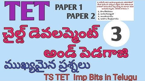 TS TET CHILD DEVELOPMENT AND PEDAGOGY IMP BITS IN TELUGU| TS TET PAPER 1 PAPER 2 IMP BITS IN TELUGU|
