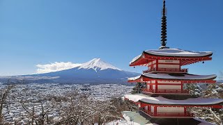 Храм Фудзи Аракураяма в снегу・4K HDR