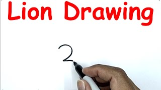 how to draw a lion with number 2 drawing with number