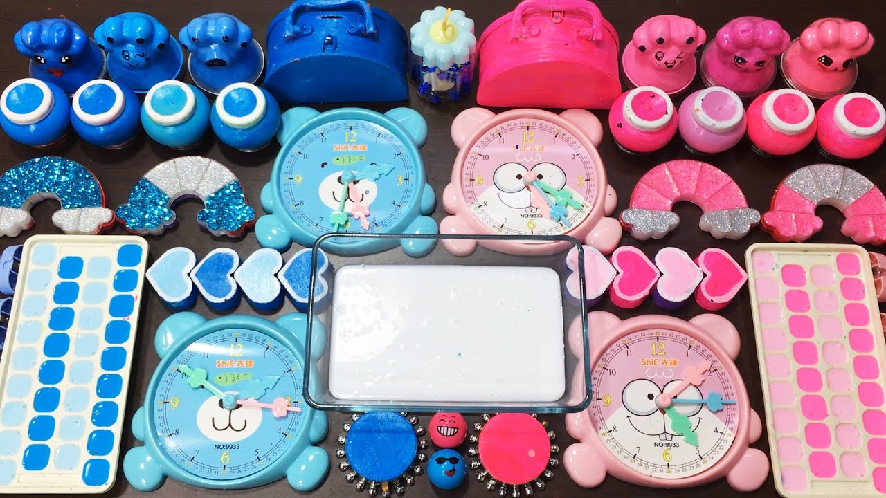 PINK VS BLUE SLIME ! Mixing MAKEUP & CLAY into GLOSSY Slime !!!