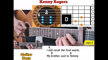 Coward Of The County - Kenny Rogers guitar chords w/ lyrics & bass strumming tutorial