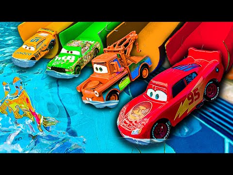 Disney Pixar Cars in the garden: Lightning McQueen, Sally Carrera, Chick Hicks, The King Dinoco