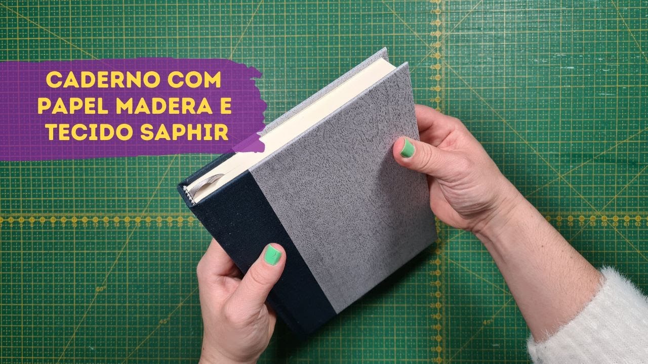 Caderno com Papel Madera e Tecido Saphir - Encadernação Artesanal