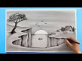 Simple landscape drawing  easy scenery drawing tutorial