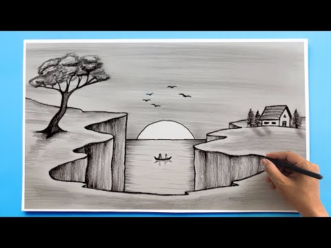 beautiful nature drawing, easy sketches to draw with pencil, house scenery  sketch - YouTube