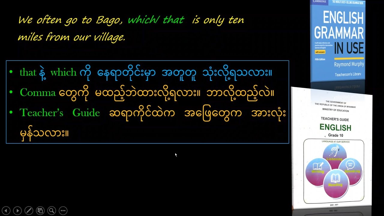 'that' & 'which' Relative Pronouns, Grade 10 English Unit 12, 12C Grammar, 'that' မသုံးရတဲ့အချိန်