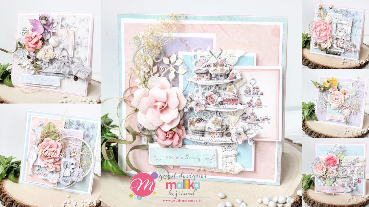 Make 6 Easy & Quick Shabby Chic cards | Mudra Stamps GDT | Aola DIY