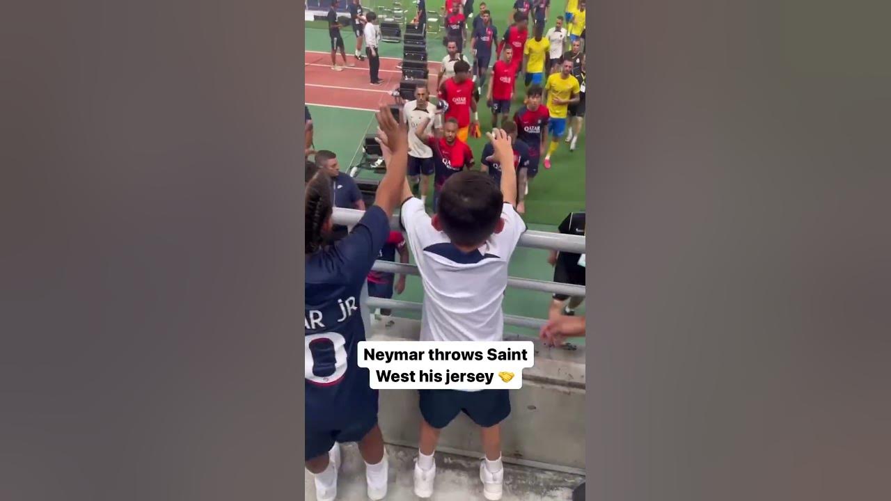 Neymar throws Saint West his Jersey! 🤝