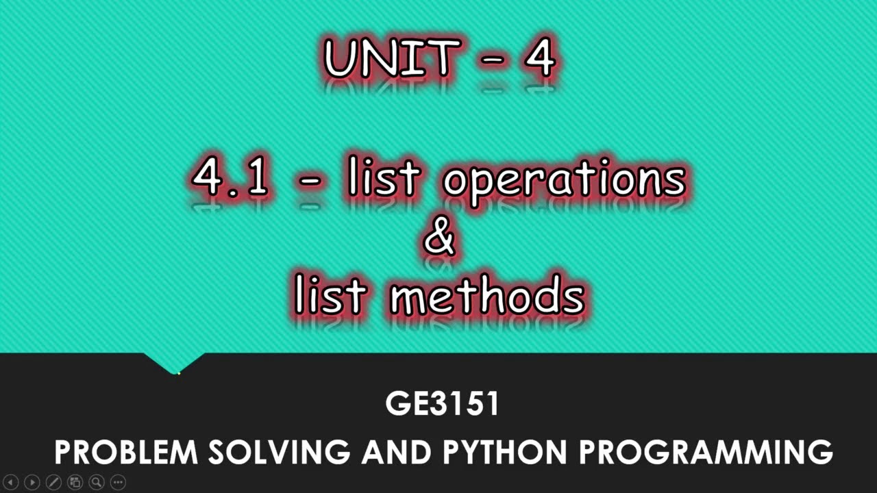 List Operations And Methods In Python | Tamil | UNIT-4 CSE | P20 | # ...