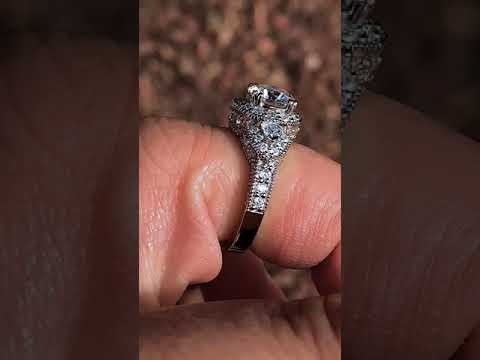 Round & Triangle Three-Stone Halo Moissanite Engagement Ring ring video